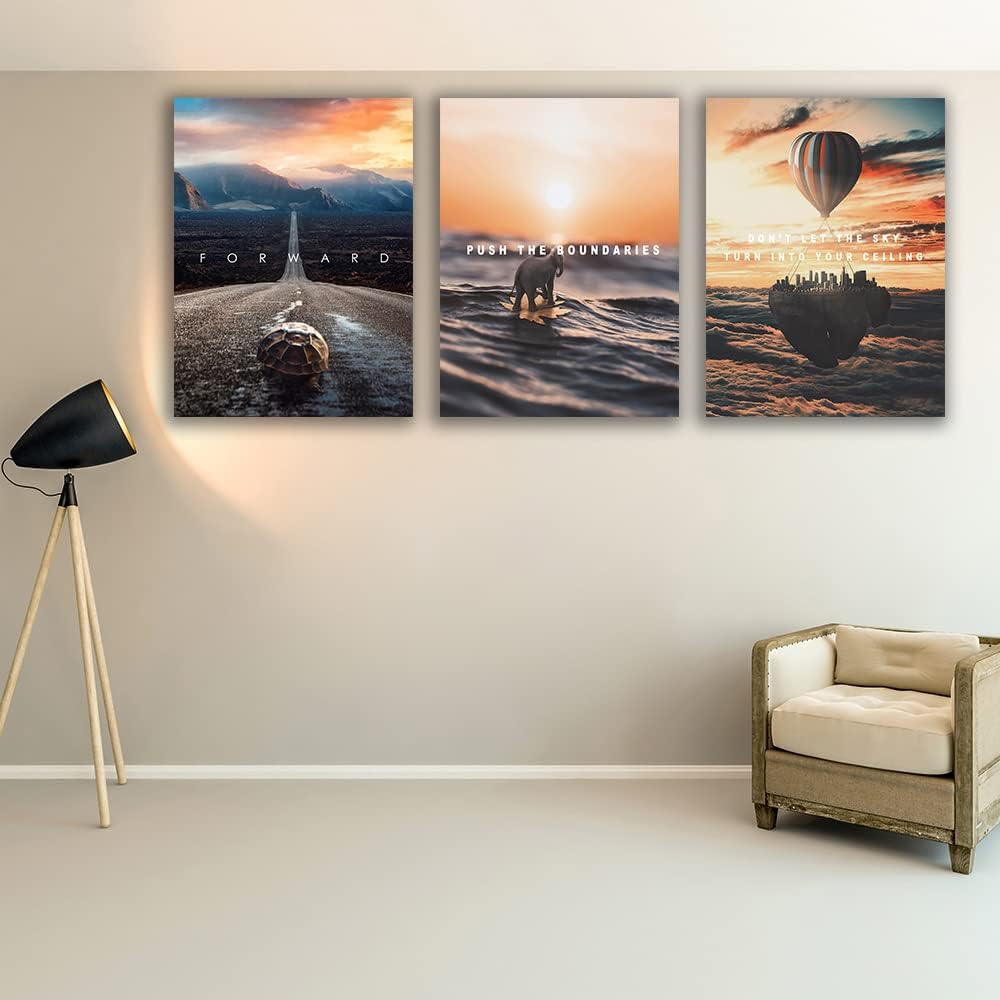Motivational Wall Decor Poster Inspirational Wall Art 3 Pieces Canvas Wall Painting Artwork for Living Room Bedroom Office Home Decor Prints Pictures Wall Decor Framed Ready to Hang 36''Wx 16''H