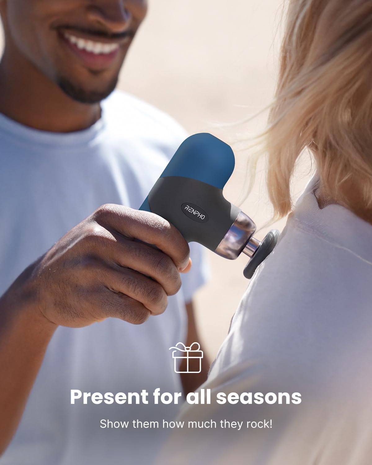 RENPHO Mini Thermal Massage Gun with Heat, Portable Deep Tissue Percussion Massager, Color Silicone Sleeves Travel Size with Carry Case, Aegean Blue