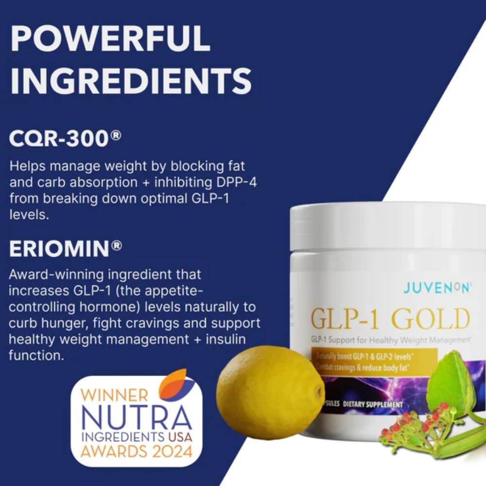 Juvenon GLP-1 Gold™ – Metabolic Support Supplement with CQR-300® & Eriomin™ – Helps Maintain Healthy Weight, Energy & Nutrient Metabolism – 30 Capsules