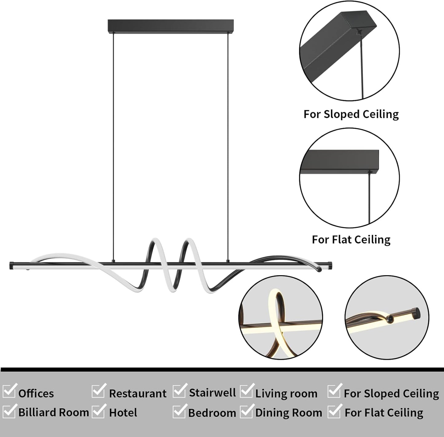 Modern LED Pendant Lights, 39in Chandelier Dimmable with Remote Control 3000k-6000K Adjustable Color Temperature, Aluminum Island Lighting Lamp Fixture for Kitchen, Dining Room, Billiard Room