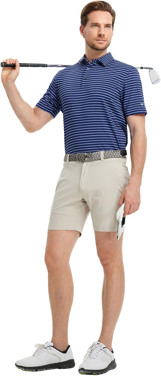 M MAELREG Golf Shirts for Men Moisture Wicking Striped Polo Performance Dry Fit Business Sports Mens Polo Shirts Short Sleeve