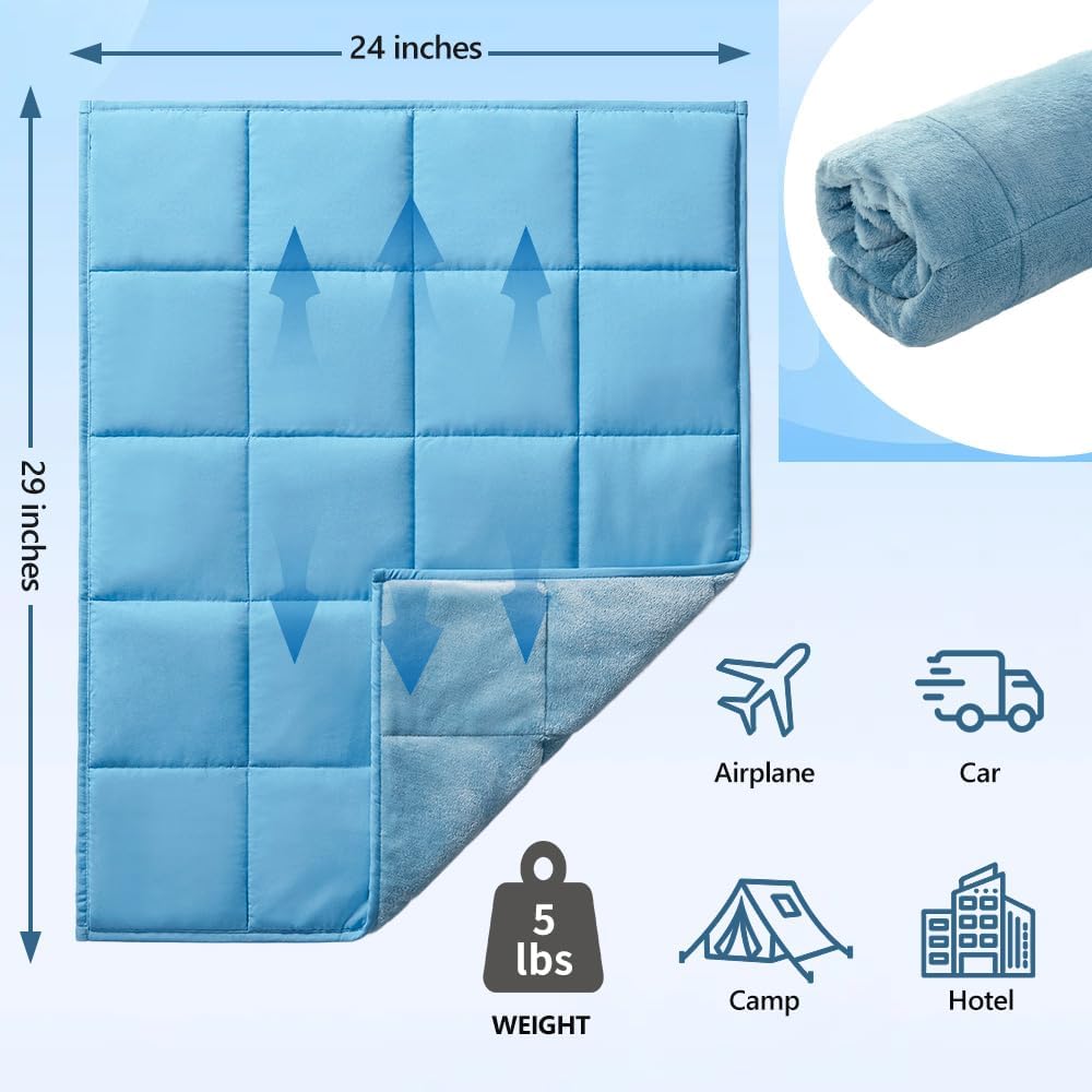 L'AGRATY Weighted Lap Pad 7lb: Small Weighted Blanket for Adults - Cooling Portable Travel Blanket for Relaxation Sleeping - Washable All-Season (29" x 24")