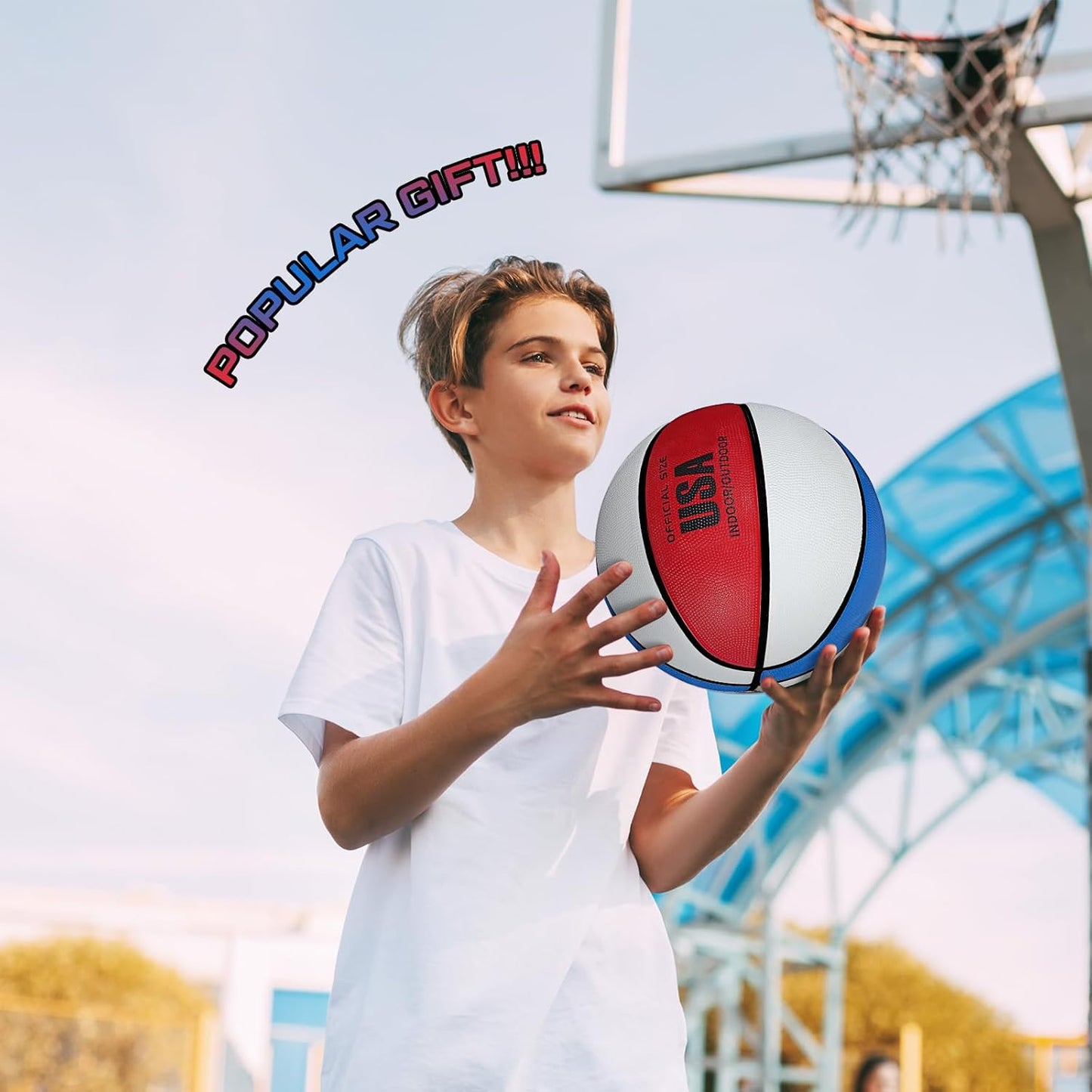 Junkin 6 Pcs Rubber Basketballs Bulk with Pump Official Indoor Outdoor Basketball Balls Weighted Training Basketball for Game Practice Kids Youth Teens Adults Back to School