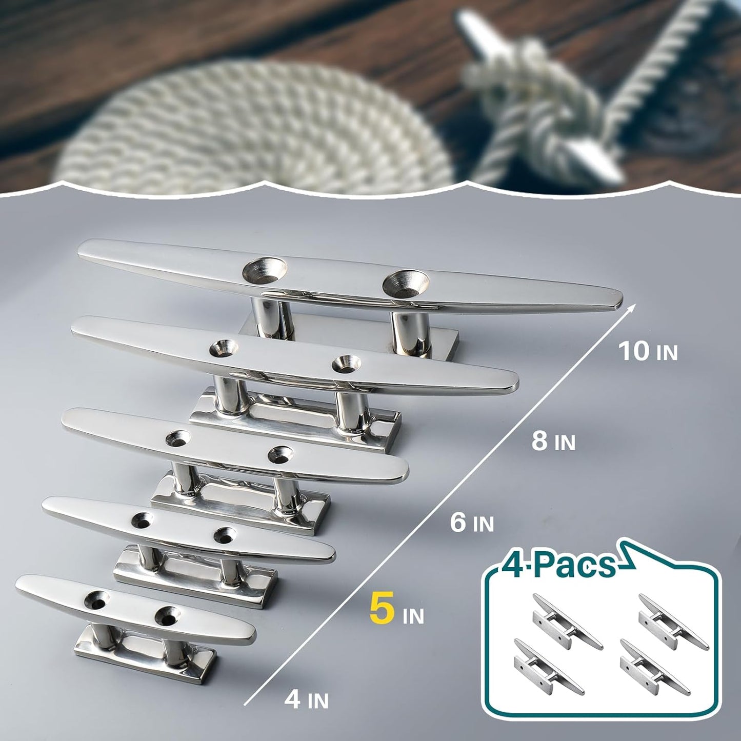 Boat Cleats Marine Grade 316 Stainless Steel Boat Mooring Cleat Pack of 4, Installation Accessories Included