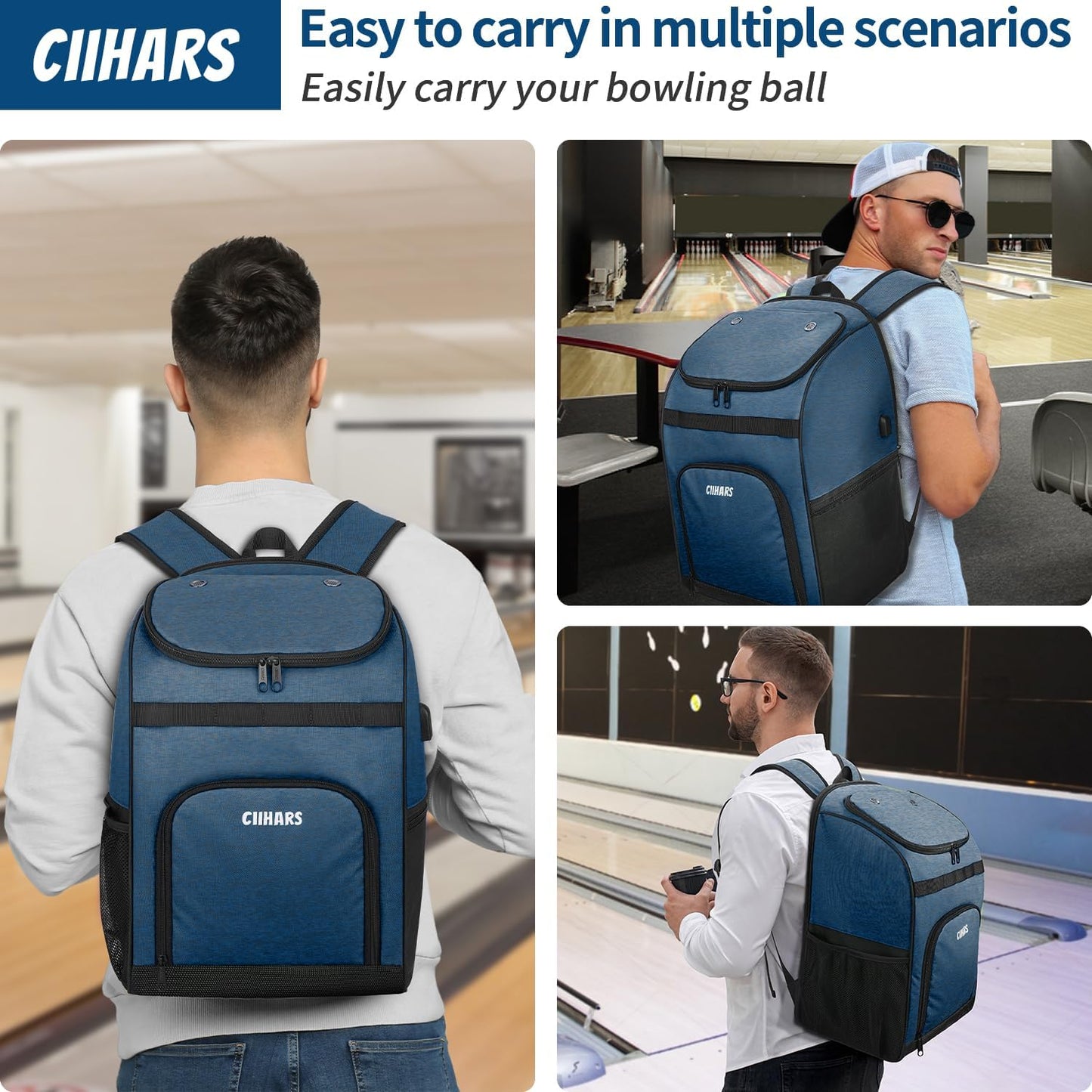 Single Bowling Ball Bag Backpack with Shoe Bag Up to Size 16, Accessories Gifts for Bowling Lovers,Bowling Bag with Padded Ball Holder