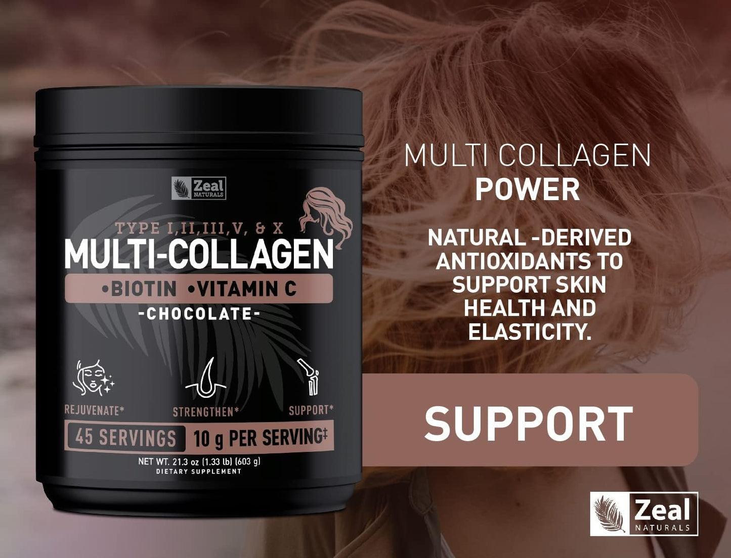 Premium Multi Collagen Peptides Protein Powder (1, 2, 3, 5 & 10) with Vitamin C, Biotin, Hyaluronic Acid, for Hair Skin and Nails - Marine, Bovine, Chicken & Eggshell (Chocolate, 45 Servings)