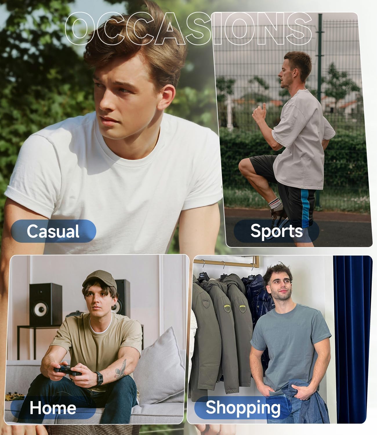 BAMBOO COOL Men's Crewneck T-Shirts Short Sleeve Heavy Weight Tees Athletic Casual Basic T Shirt