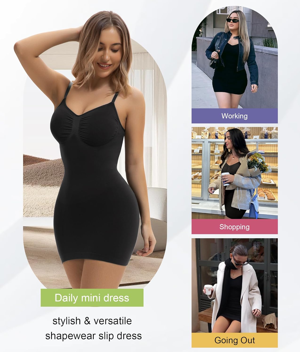 SHAPERX Strapless Shapewear Dress for Women Tummy Control Seamless Full Body Shaper Slip with Removable Straps