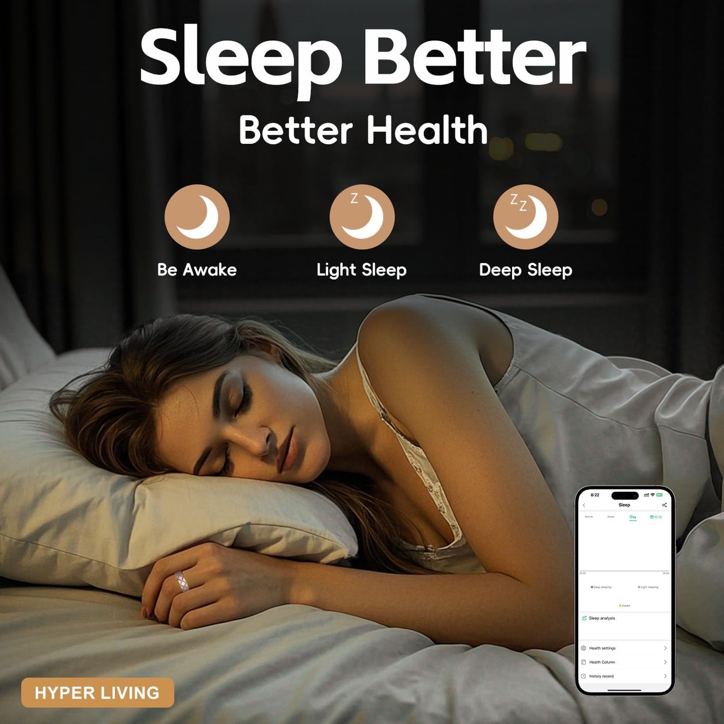 Smart Ring Health Tracker, Sleep Tracker Ring with Heart Rate, Waterproof Fitness Ring for Activity Monitoring/Steps/Distance/Calories, Air Gesture (11)