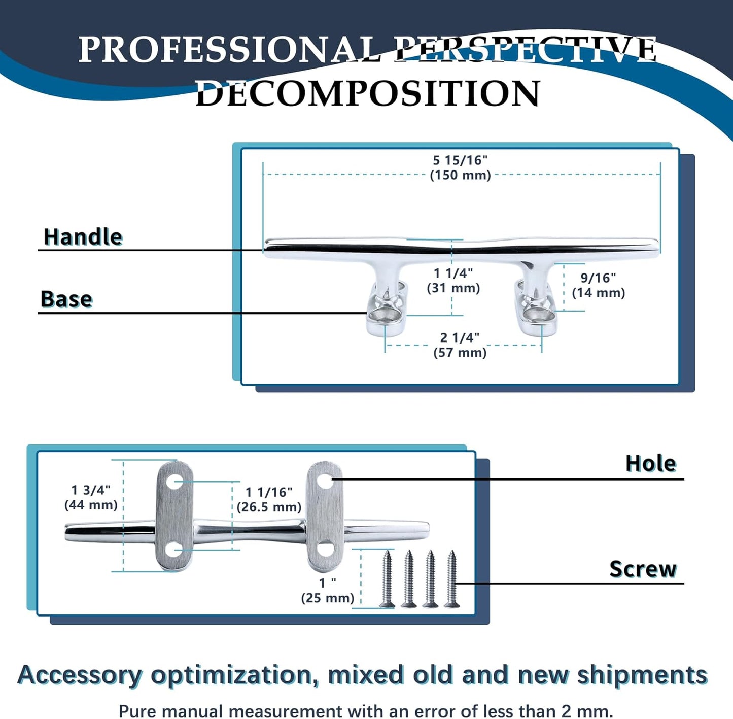 SHENGHUISS Boat Cleat 316 Stainless Steel Open Base Boat Dock Cleats(4"/5"/6"/8"/10"/12") Silver/Gold for Boat, Dock, Kayaks, Nautical Decor ect