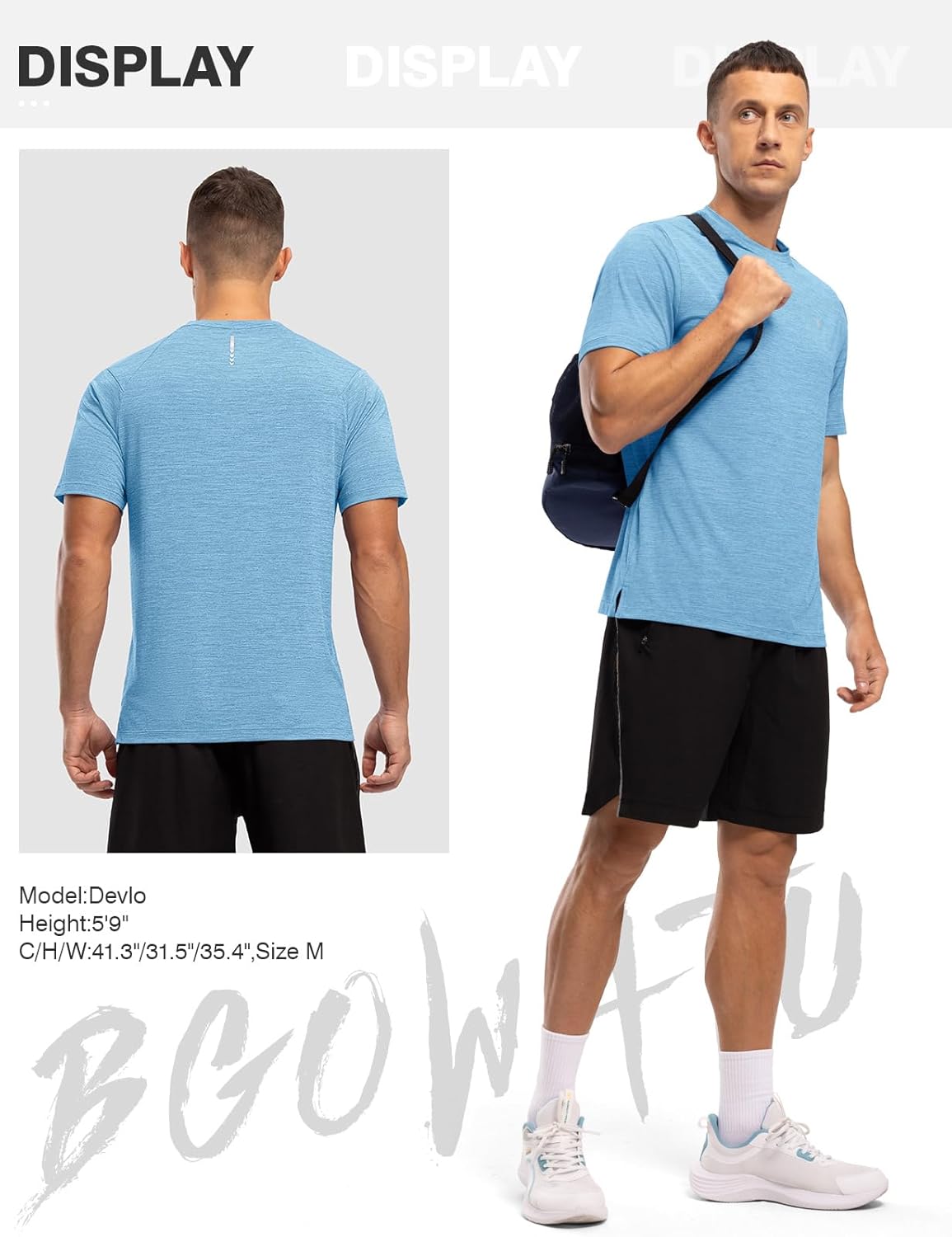 BGOWATU Men's Quick Dry Workout Athletic Shirts Lightweight Tennis Shirts for Men Running Gym Tops