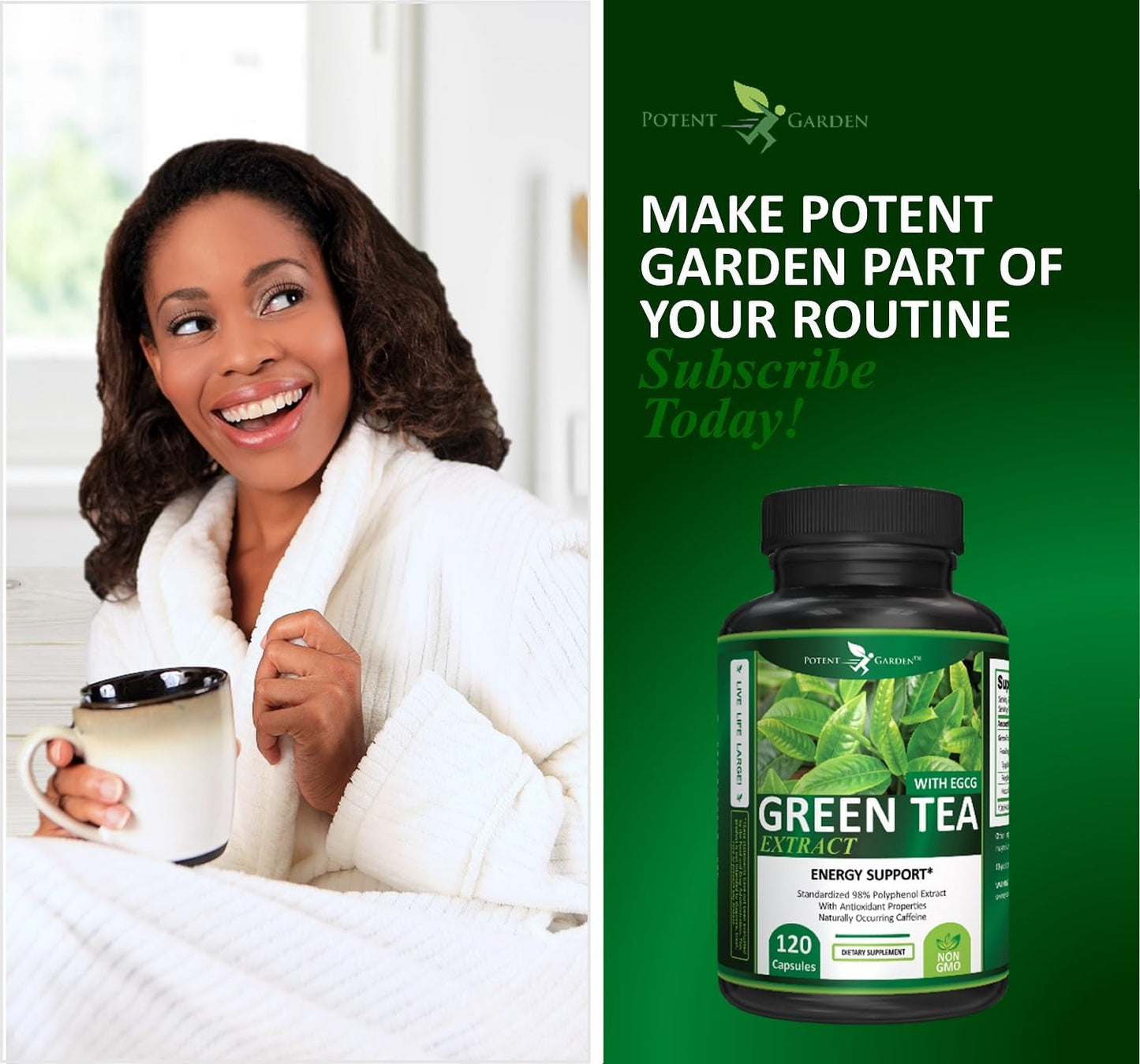 Potent Garden Green Tea Extract with EGCG Natural Energy, Mental Focus, Immune Support, Antioxidant and Healthy Heart Formula, Non-GMO 120 Green Tea Extract Capsules