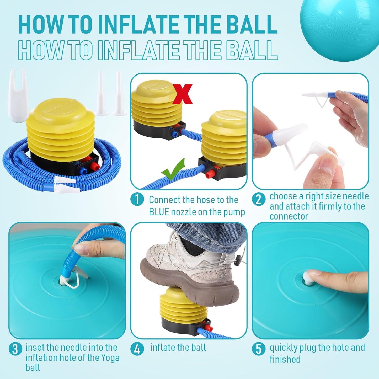 Leyndo 4 Pcs 26 Inch Yoga Exercise Ball Pilates Pregnancy Birthing Fitness Ball with Quick Pump Anti Burst for Improved Posture, Balance, Yoga, Pilates, Training