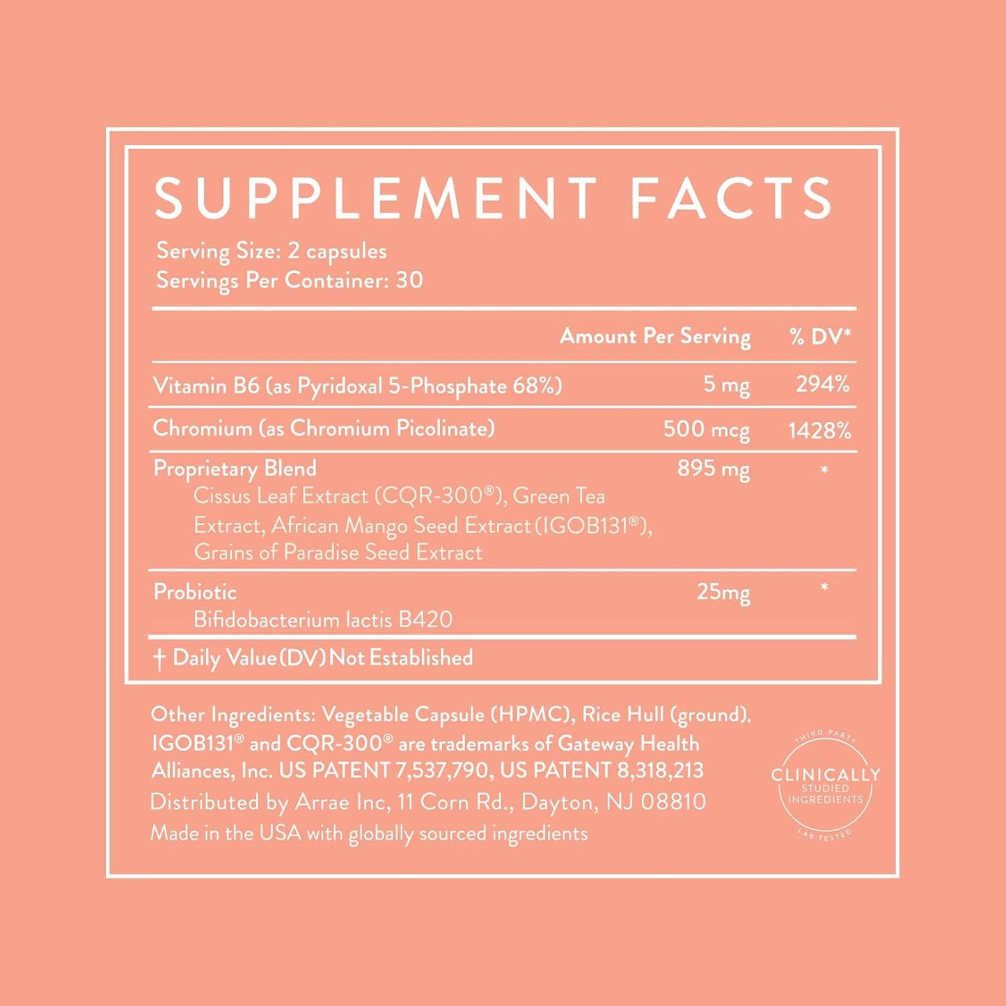 Arrae MB-1, Natural Dietary Supplement, Control Appetite, Increase Energy, Support Healthy Metabolism, 60 Capsules