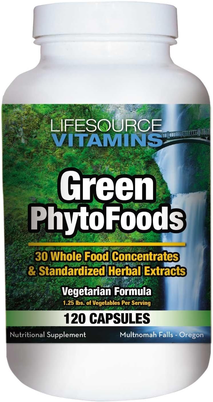 Lifesource Vitamins Phyto Green Mega-Food Caps - 31 Whole Foods / 38 Synergistic Nutrients - a Uniquely Powerful Formulation of Grasses, Sprouted Grains, Vegetables, Immune Enhancing Herbs w/ Antioxidants – Immune Support*