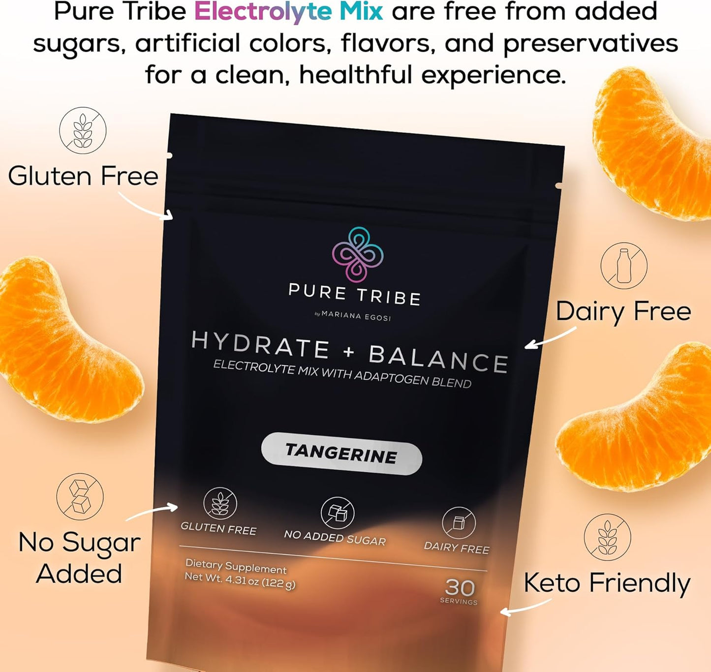 Electrolytes Powder Packets - Sugar Free Hydration Powder Drink Mix Loaded with 6 B Vitamins & Minerals - Energy Drink for Muscle and Mood Support - Tangerine Flavor - 30 Servings