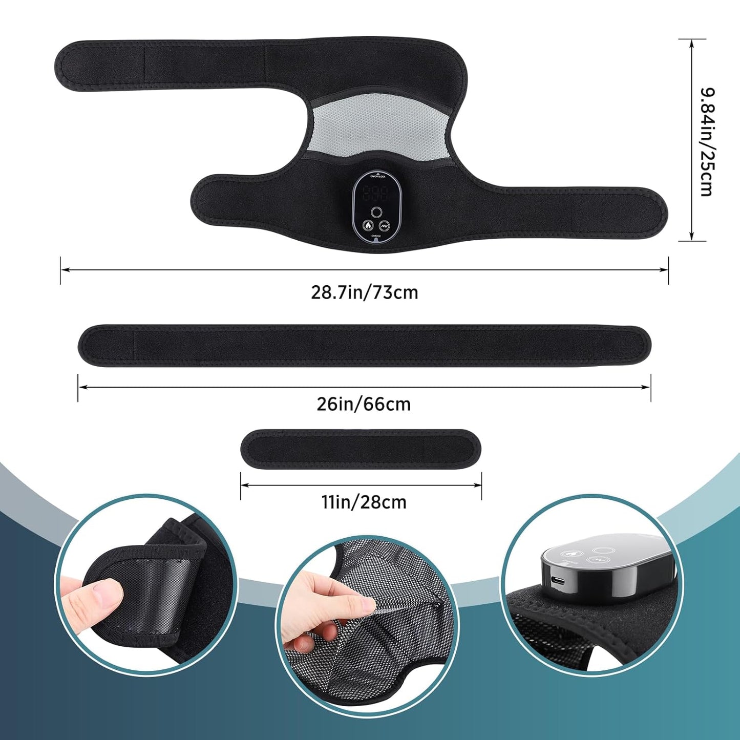 Electric Heated Knee Massager, 3-in-1 Cordless Knee Brace with Heat and Massage for Knee Elbow Shoulder Wrap with 3 Vibration & Heating Modes
