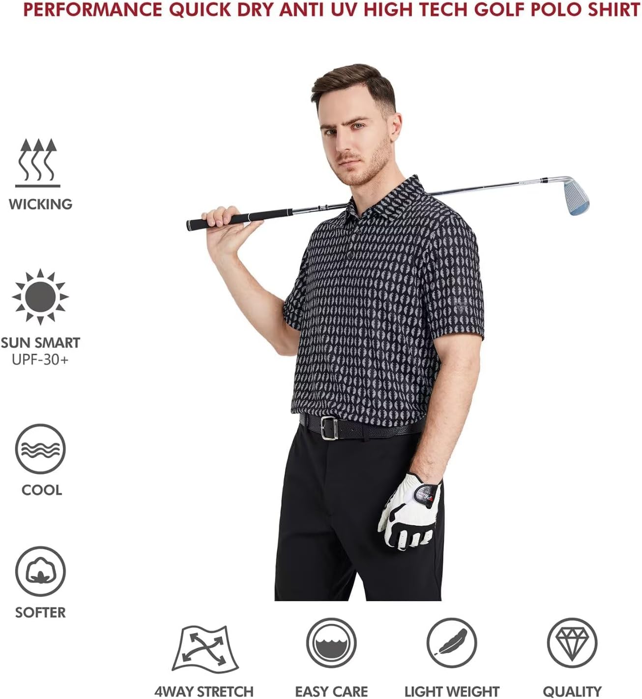 Men's Golf Polo Shirts Short Sleeve Striped Performance Moisture Wicking Dry Fit Golf Shirts for Men