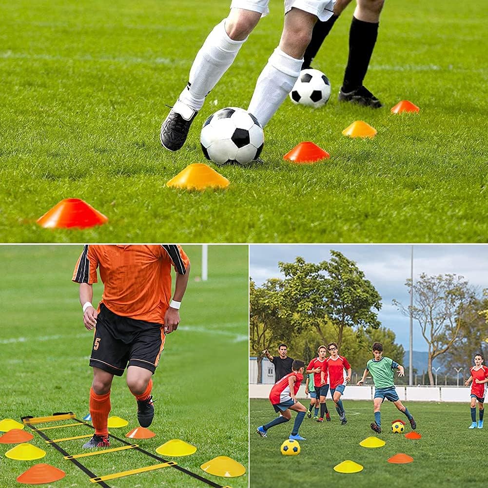 Soccer Speed Agility Training Set - 20FT Agility Ladder 12/16 Sports Cones and Soccer Kick Trainer Football Training Equipment Footwork Drills for Youth and Adults