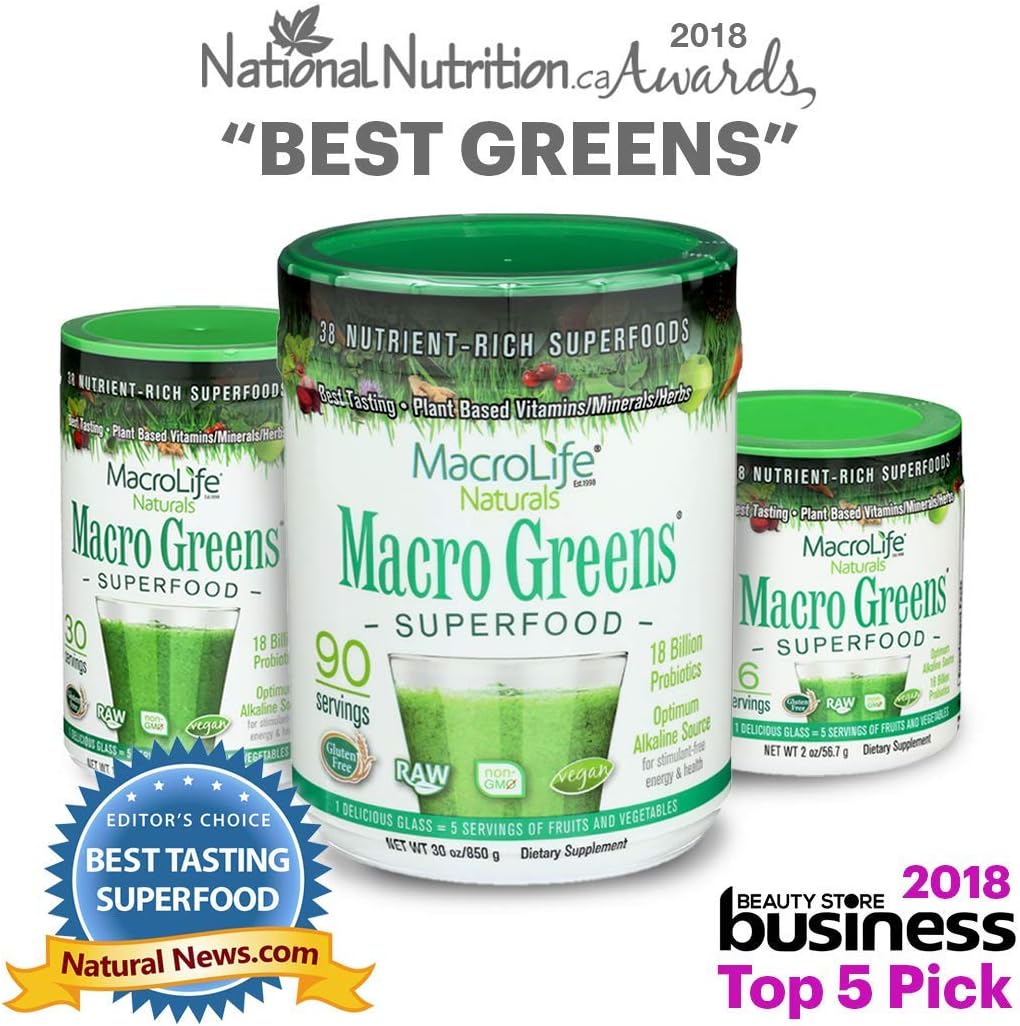 MacroLife Naturals Macro Greens Powder 38 Superfood Probiotic Antioxidant Enzyme & Herbal Supplement Immunity Energy Cleanse - Non-GMO Vegan Gluten-Free Dairy-Free - 60 Servings