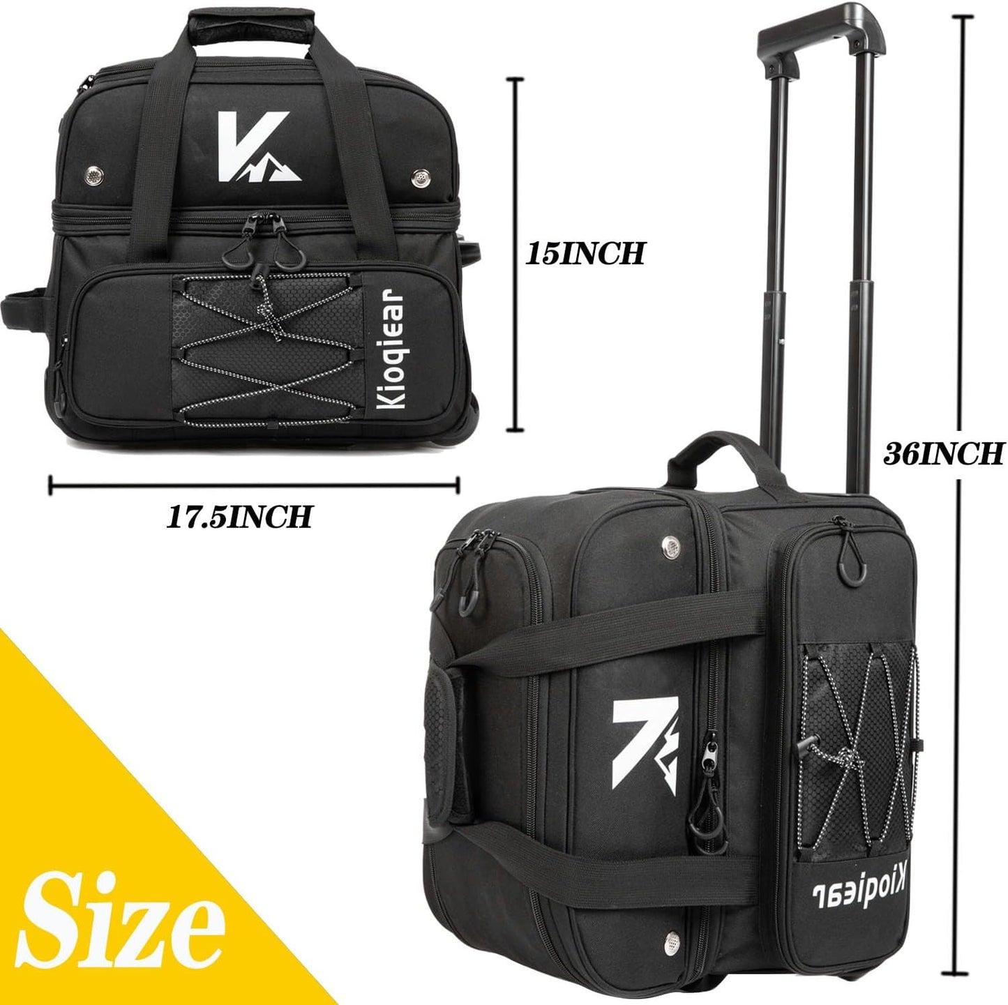 Double Roller 2 Ball Bowling Bag with Large Separate Shoe Compartment and Oversized Accessory Pocket, 36" Extendable Handle.
