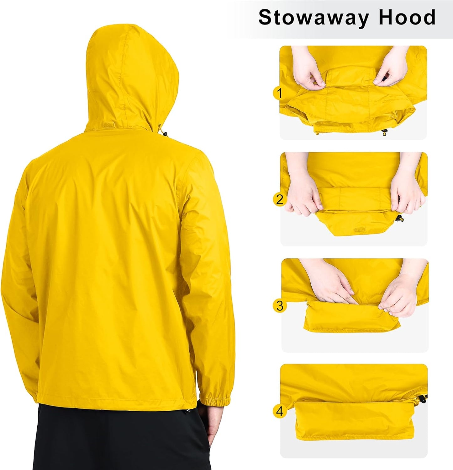 Outdoor Ventures Men's Rain Jacket Waterproof Lightweight Packable Rain Shell Raincoat with Hood for Golf Hiking Travel