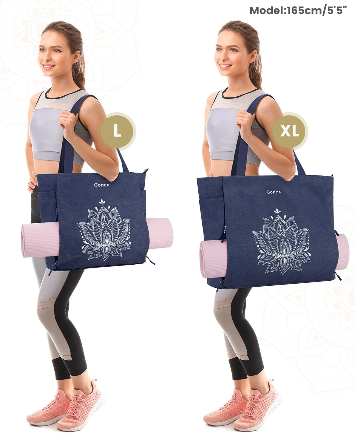 Gonex Yoga Mat Bag, Large Tote Bag with Multi Pockets for Women Men, Canvas Mat Carrier, Full Zipper Easy Access for Pilates Gym Travel