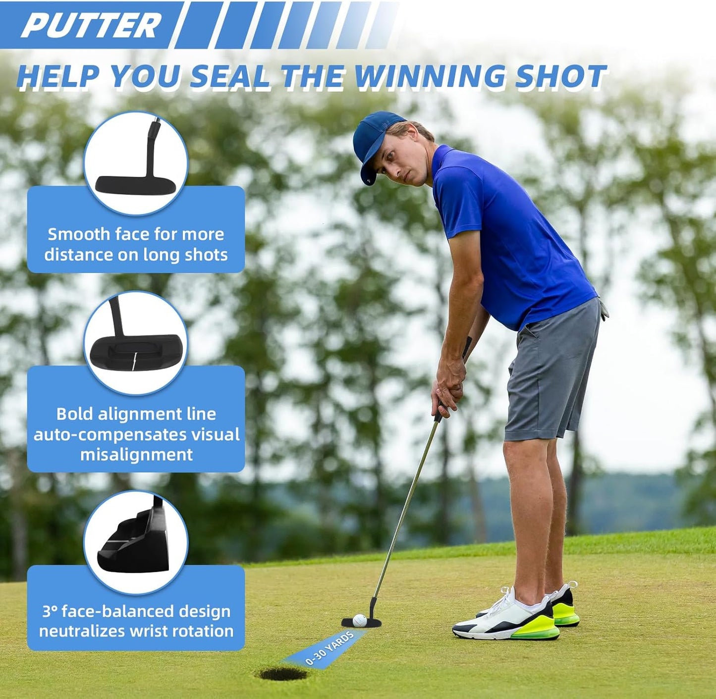 10 Pieces Complete Mens Womens Golf Clubs Set Right Hand for Men Women Includes Stand Bag with Rain Hood, 1#Driver 3#Wood #5 Hybrid,with 3 Head Covers, 6# 7# 8# 9# PW# Irons and Putter