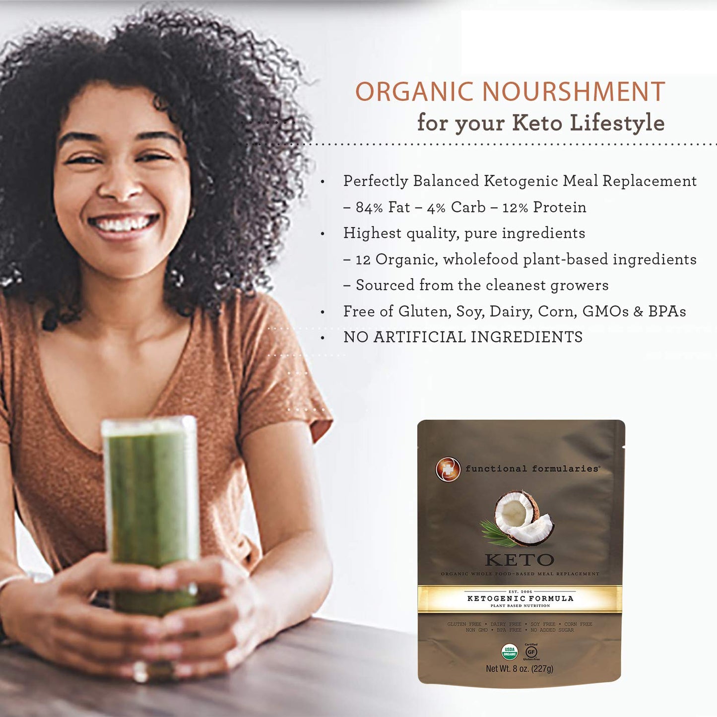 Functional Formularies Ketogenic Meal Replacement Supplement, Add To Your Recipes For Perfectly Balanced Keto Organic Nutrition, 24 Pack