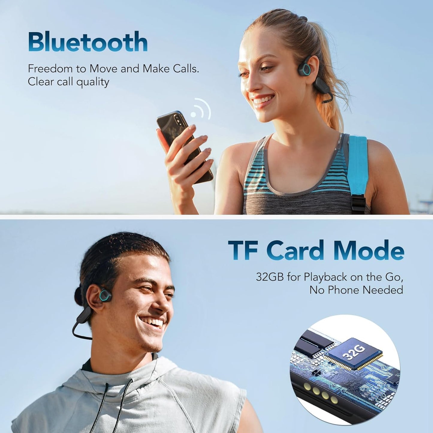 AGPTEK X15 Waterproof MP3 Player with Bluetooth 5.3 for Swimming, 32GB Non-in-Ear Bone Conduction Headphones for Running, Cycling, Sports