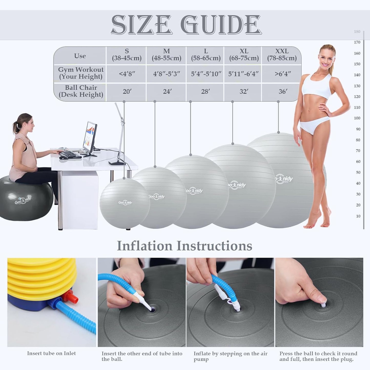 Soft Exercise ball, Anti-Burst Yoga Ball Chair Supports 2200lbs, Workout Equipment w/ Pump for Pregnancy Medicine Birthing Physical Therapy Stability Excersing Birth Swiss Fitness Gym Physio Labor Abs