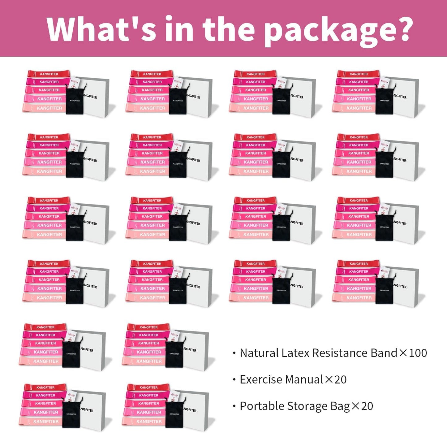 100 PCS Bulk Resistance Bands, Loop Exercise Bands Set for Gym Members Sports Class Students Gift, 5 Pieces Each Set with Storage Bag, Fitness Bands for Outdoor Home Gym Yoga Pilates