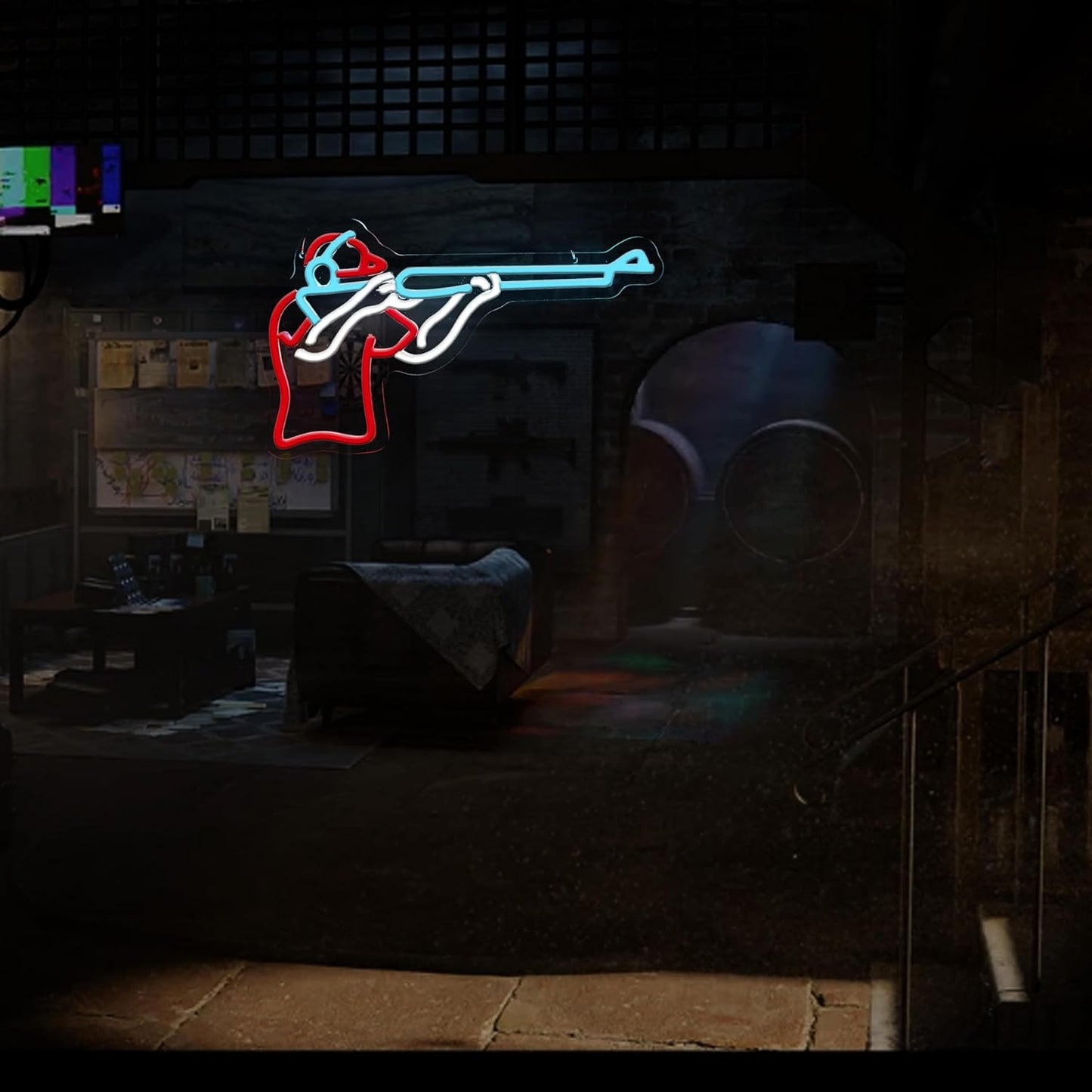 Man Shooting Neon Sign Nerf Sniper Rifle Light Up Sign Shooter Gifts Gun Player Light Sign Dimmable LED Sign for Gun Club Decor Man Cave Game Room 15.2"×9"