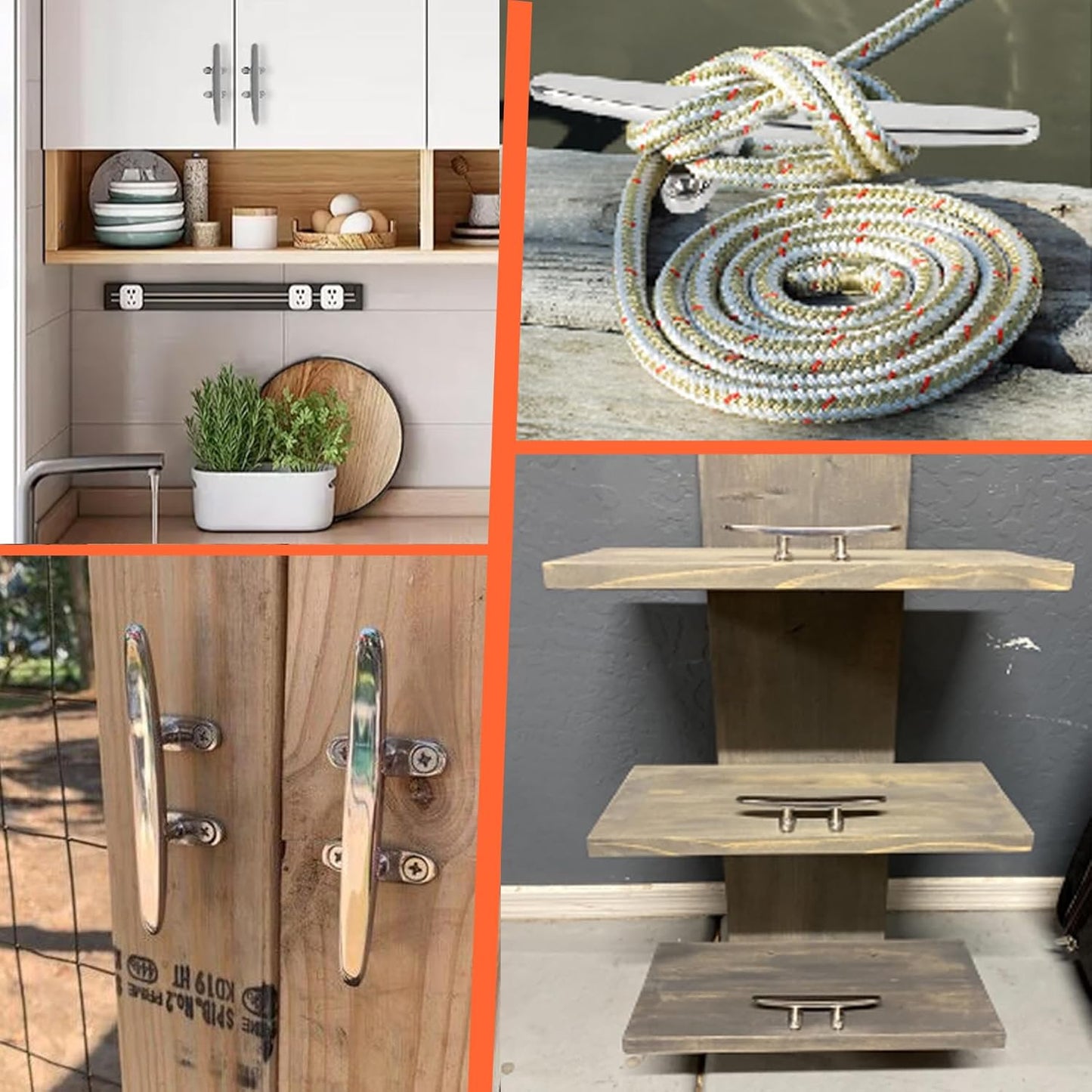 5/6/8 inch Dock Cleats - 316 Stainless Steel Boat Cleats Boat Dock Cleats,Open Base Flat Top Dock Cleat with Fasteners,Rope Cleat Boat Cleat for Deck/Nautical Decor(2,4,6Pack)