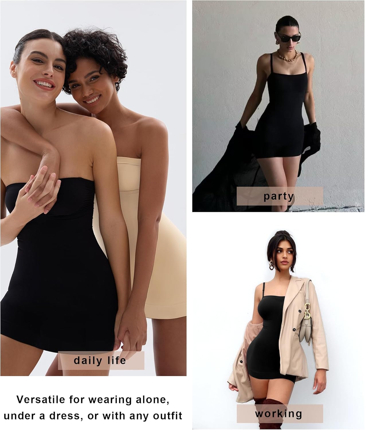 SHAPERX Strapless Shapewear Dress for Women Tummy Control Seamless Full Body Shaper Slip with Removable Straps