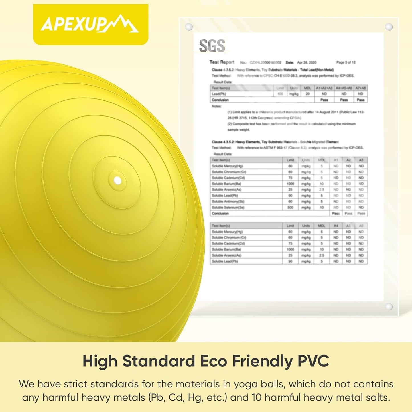 APEXUP Yoga & Pilates Ball - Anti Slip Heavy Duty Gym Ball for Fitness, Balance & Core Workout