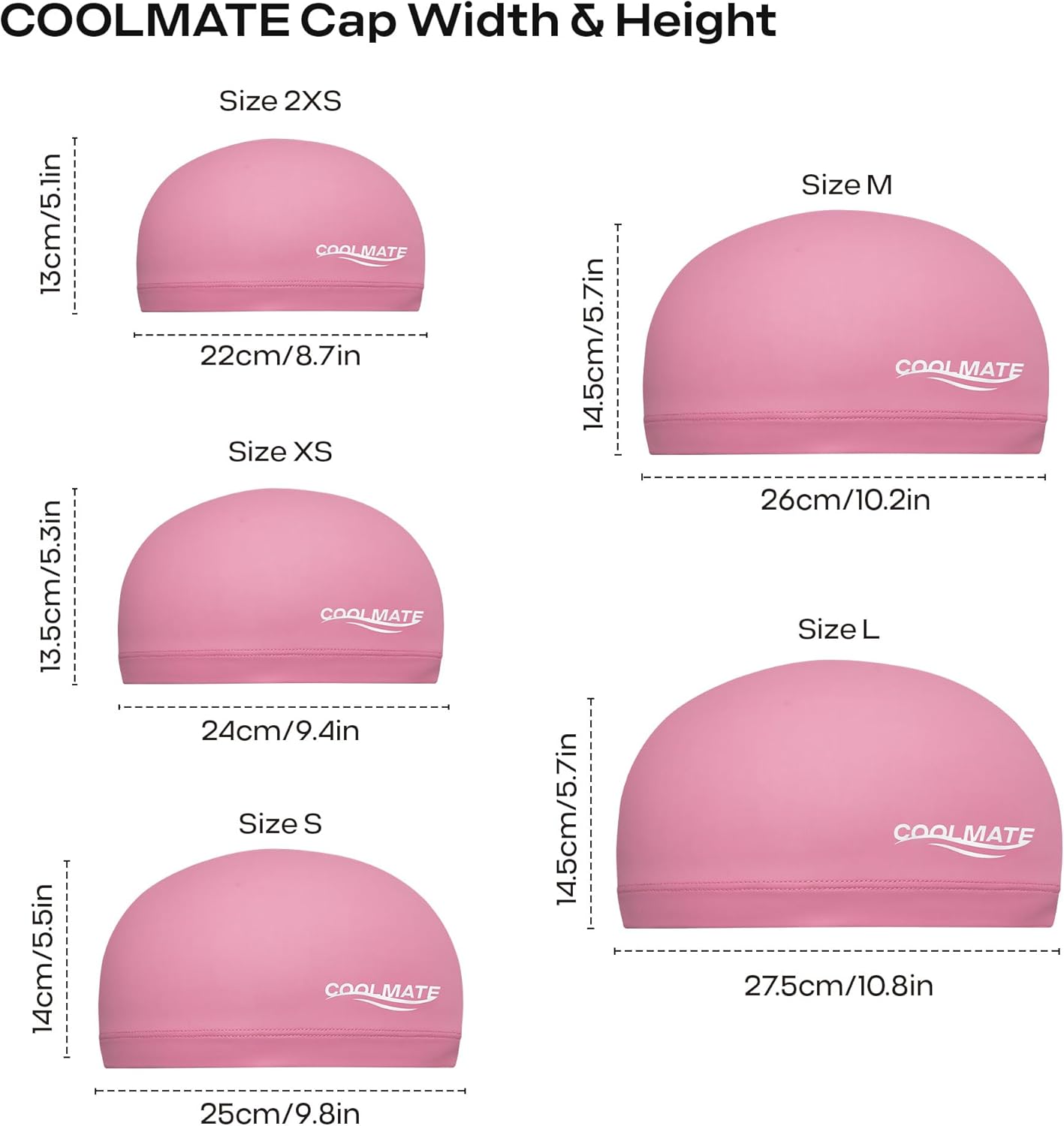 COOLMATE Fabric Swim Cap for Adult Women Men Kid 3 4 6 8 14 16, Silicone Water Resistant Layer, Cloth Swim Cap Gifts for Swimmers, Lightweight for Pool, Lap Swimming (1 pc)