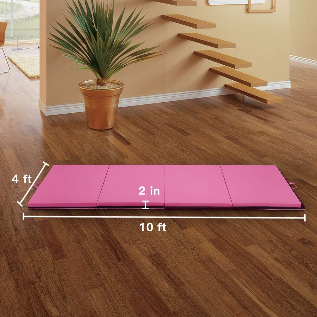 Gymnastics Tumbling Mats Portable Gymnastics Mat Foldable Tumbling Mat 2'x6'/4'x8' PU Leather Exercise Mat Yoga Mat with Carrying Handles for home Workout outdoor Yoga Gymnastics