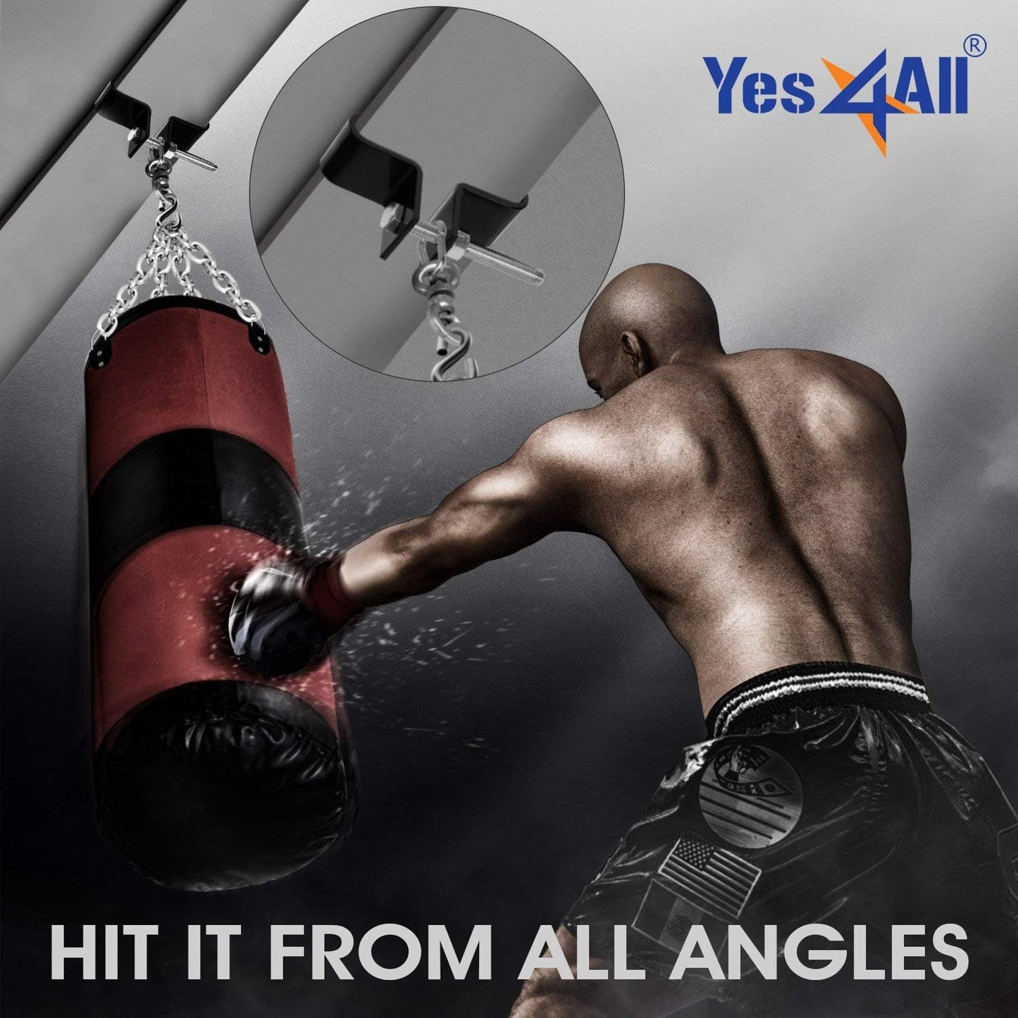 Yes4All Punching Bag Hanger, Stainless Steel Swivel Chain with 4 Snap Hooks for Heavy Bag, Gym Swing, Trapeze, and Hammock