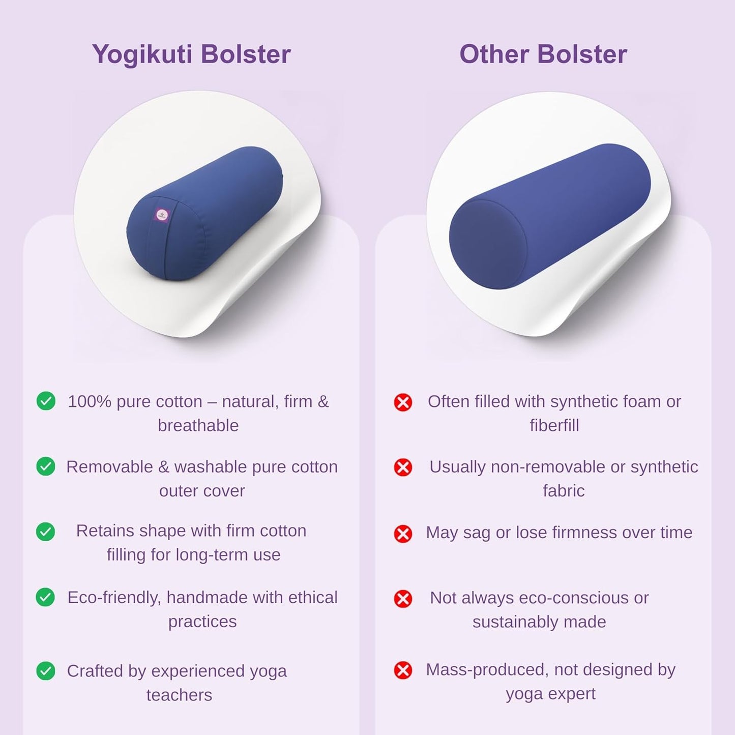 Yogikuti Iyengar Yoga Bolster for Restorative Yoga and Meditation – Lightweight Cotton Support Pillow with Handle for Easy Carry, Versatile for Pose Modification, Balance, Back Relief, and Relaxation