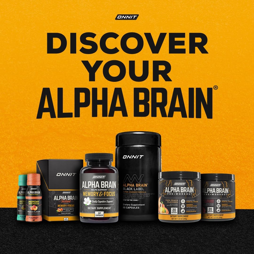 ONNIT Alpha Brain Black Label Capsule (80ct) Premium Citicoline Brain Supplement - Focus, Concentration & Memory - Lion's Mane, Hericium Erinaceus, L Theanine & Mucuna Pruriens