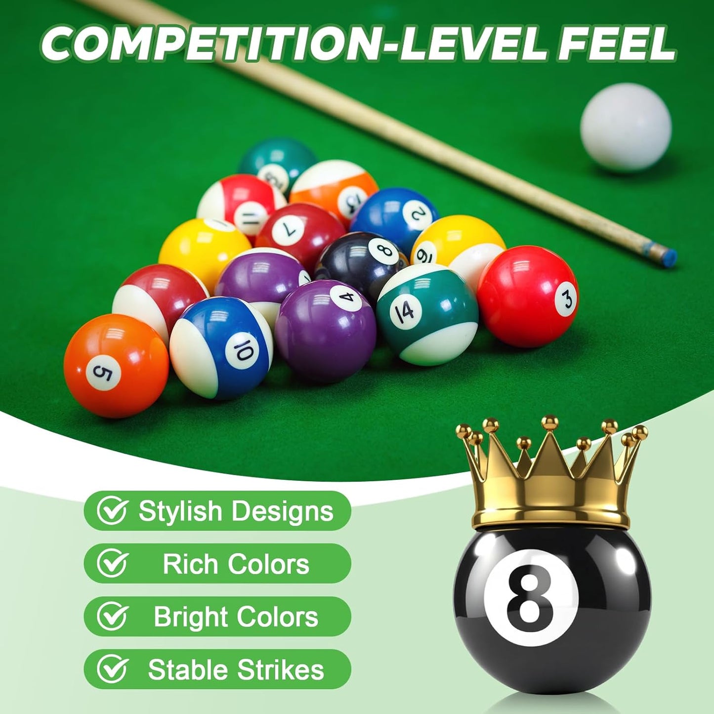 Billiard Balls Set 2-1/4" Regulation Size Pool Table Balls for Replacement (16 Resin Balls)