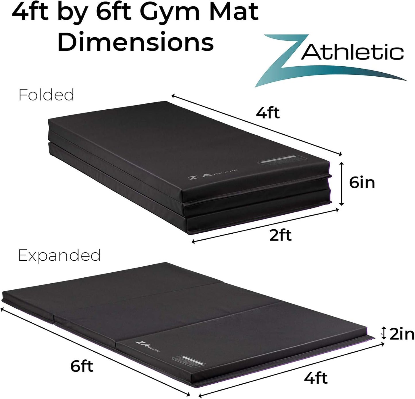 Z Athletic Folding Mat for Gymnastics, Tumbling, Cheerleading, and More, 4 Ft x 6 Ft x 2 In