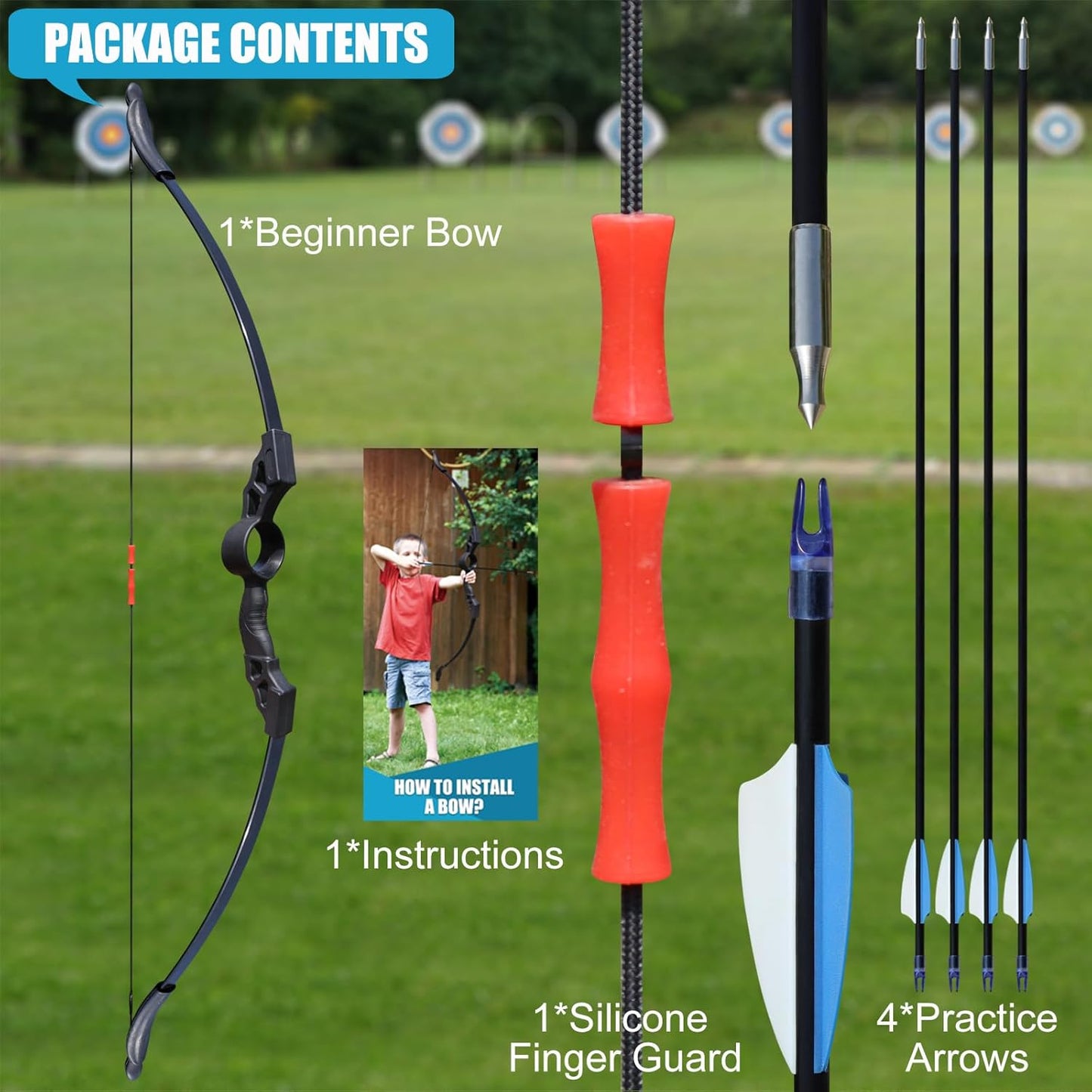 Bow and Arrow Set for Adults Beginners, Upgraded Round Double Arrow Rest, Soft Silicone Finger Guard, Archery Recurve Bow 18lbs with Practice Arrows Suitable for Outdoor Backyard Target (Black)