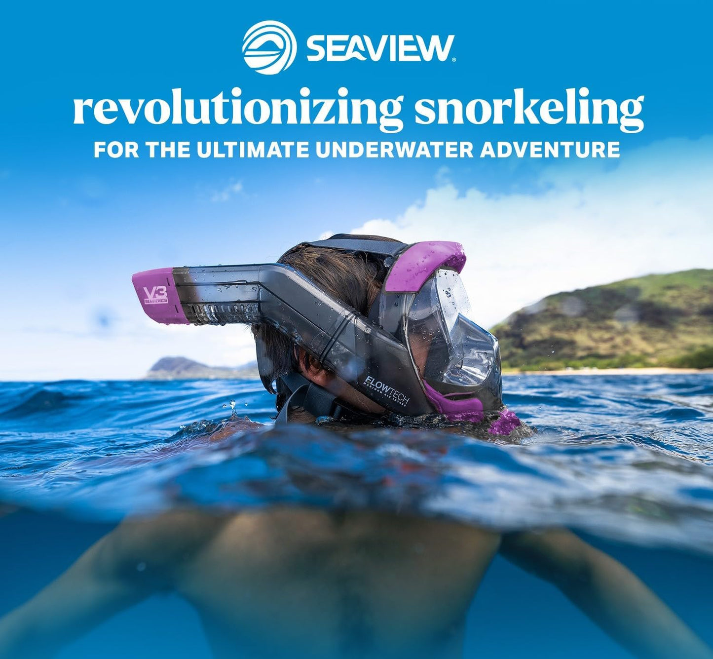 Seaview 180 V3 Full Face Snorkel Mask Adult- The V3 is The Perfect Snorkeling Gear for Adults- Snorkel Mask with 180 Panoramic Viewing and Up to 600% Easier Breathing- Patented Flowtech Air Intake