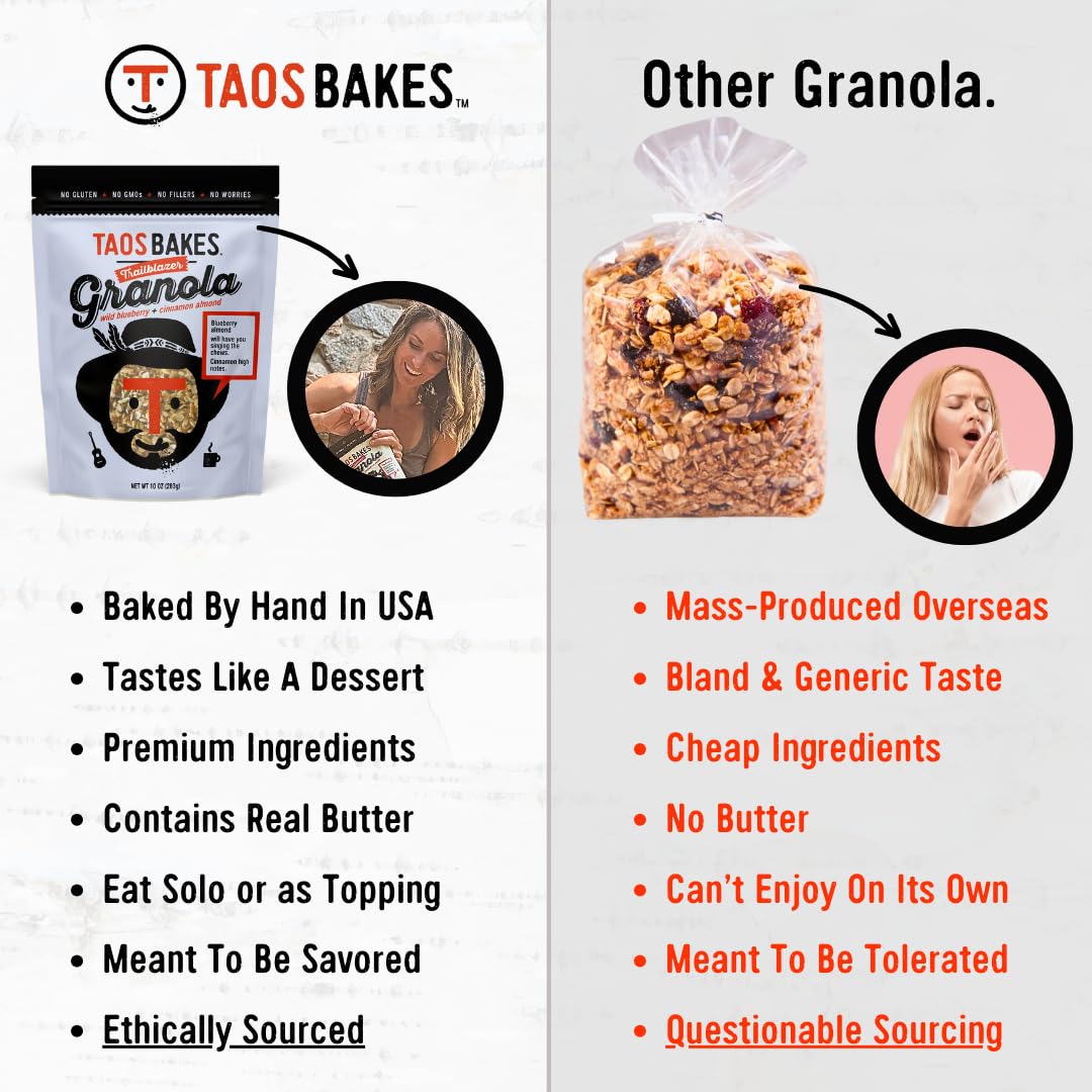 Taos Bakes - Wild Blueberry & Cinnamon Granola - Crunchy Granola Breakfast Snack - Gluten Free, No GMOS, No Fillers - 10 oz (Pack of 6)