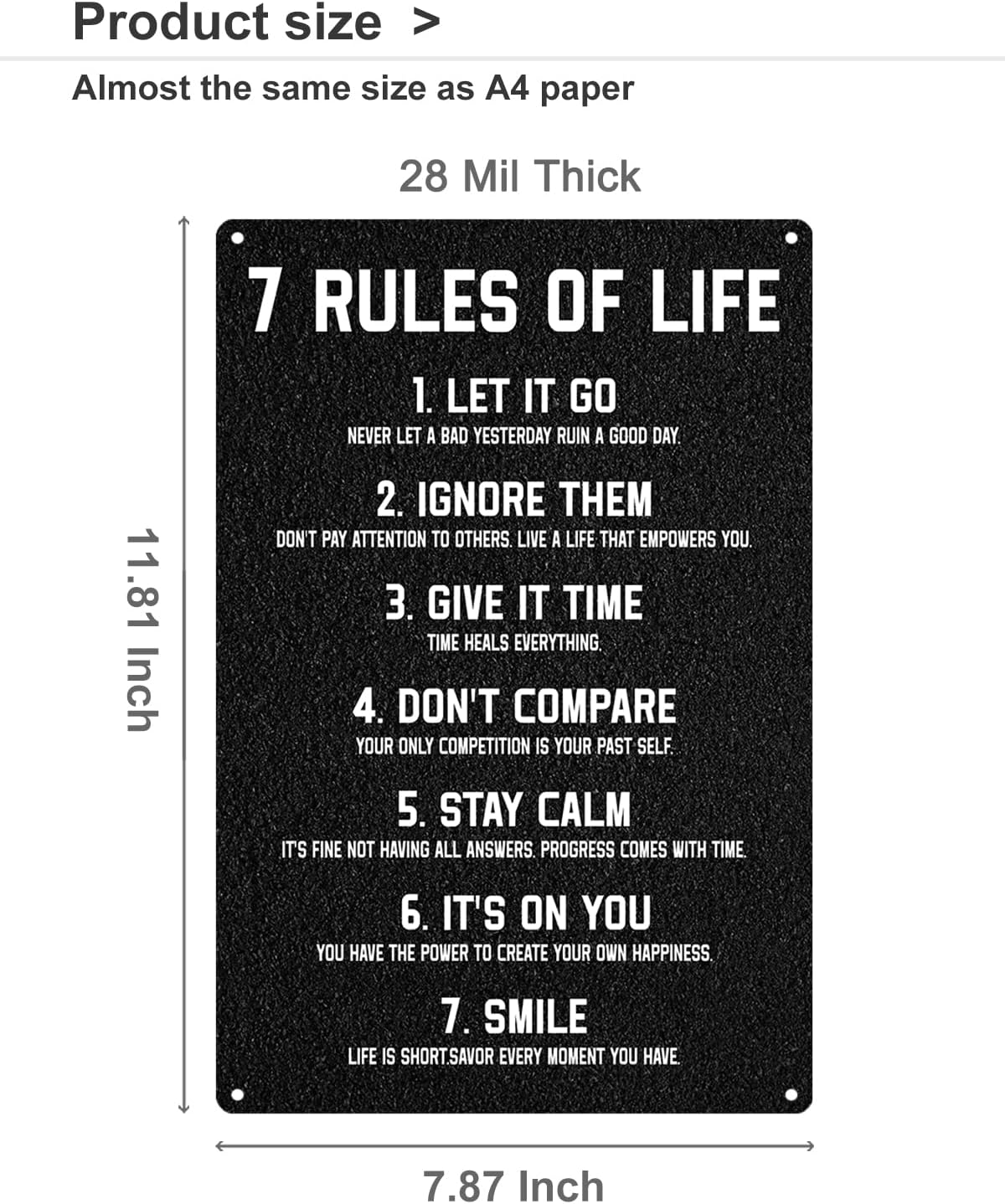 ALKB Inspirational Metal Sign for Teen Bedroom Decor - Motivational Wall Decor for Bedroom Office Girls, Boys, Teenager - 7 Rules of Life 8x12 Inch