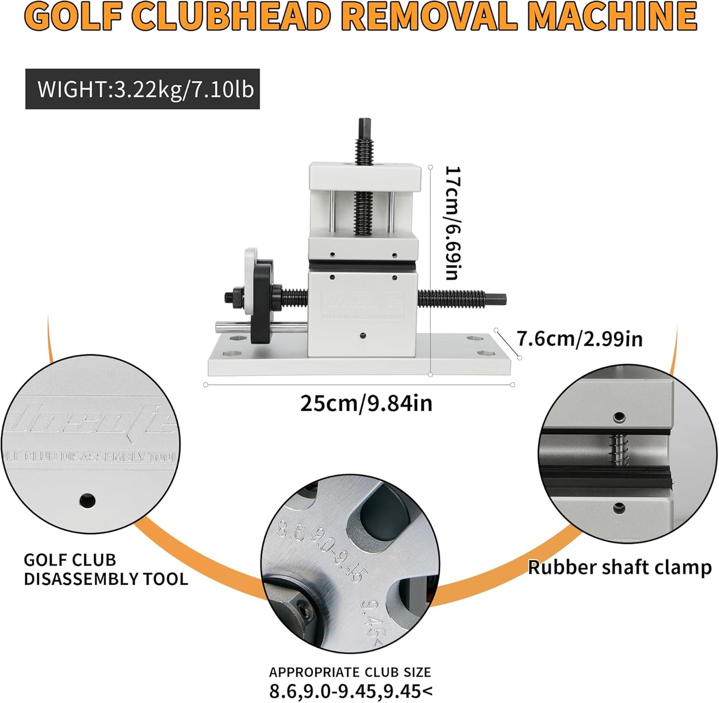 Golf Club Grip Kit Shaft Ferrules Head Removal Machine Works Shaft Puller Fitting Workshop Separator Repair Tools for All Club Shafts and Driver Iron Wedge Putter Heads Simple to Operate Golfer