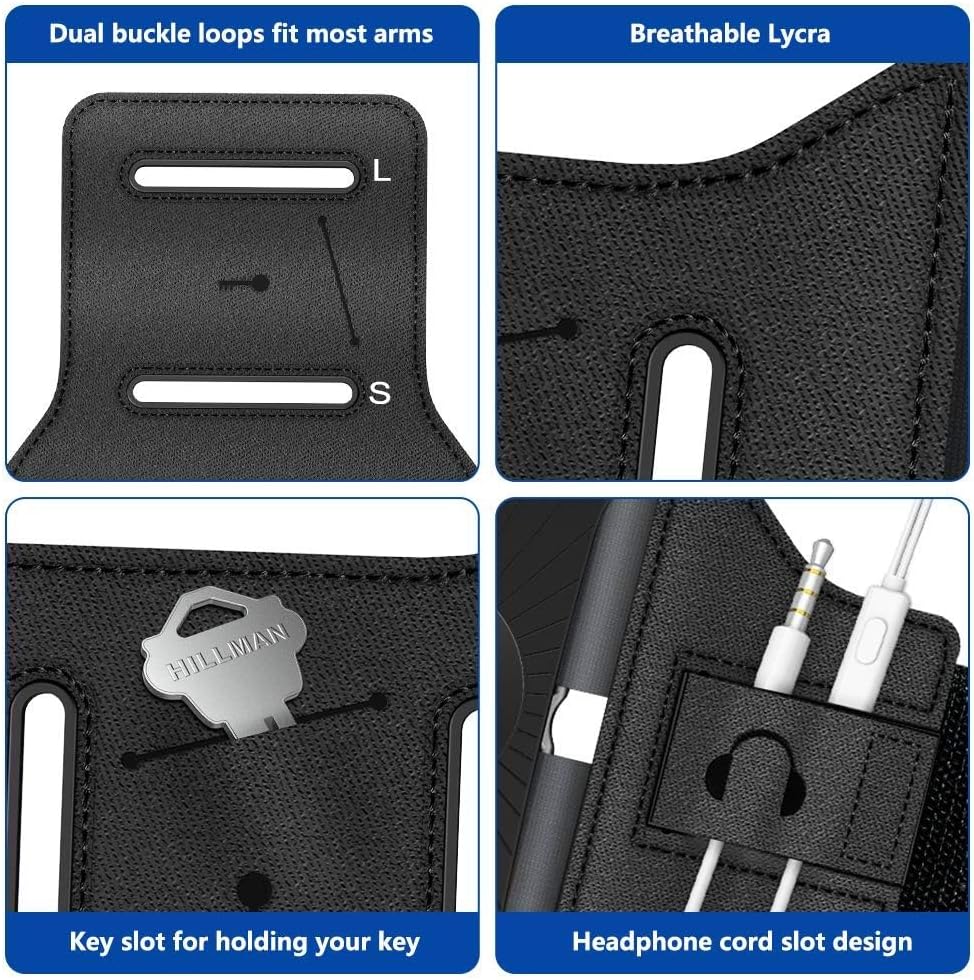 VUP Running Armband 360°Rotatable for iPhone 16/15/14/13/Pro Max/Pro/Mini/12/11/SE/Xs/XR/X/8/7/Plus, Fits All 4-6.7 Inch Smartphones, with Key Holder Phone Armband for Running Hiking Biking (Black)