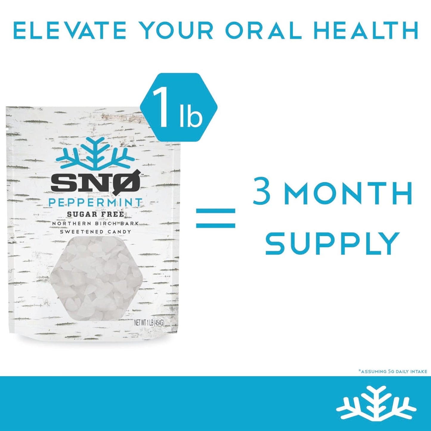 SNØ Peppermint Xylitol Candy Chips | Oral Health Support | Pure Birch Xylitol | Sugar-Free, Low-Carb, Diabetic-Friendly | Vegan, Non-GMO, Gluten-Free, Kosher, Keto-friendly (1 LB Bag)